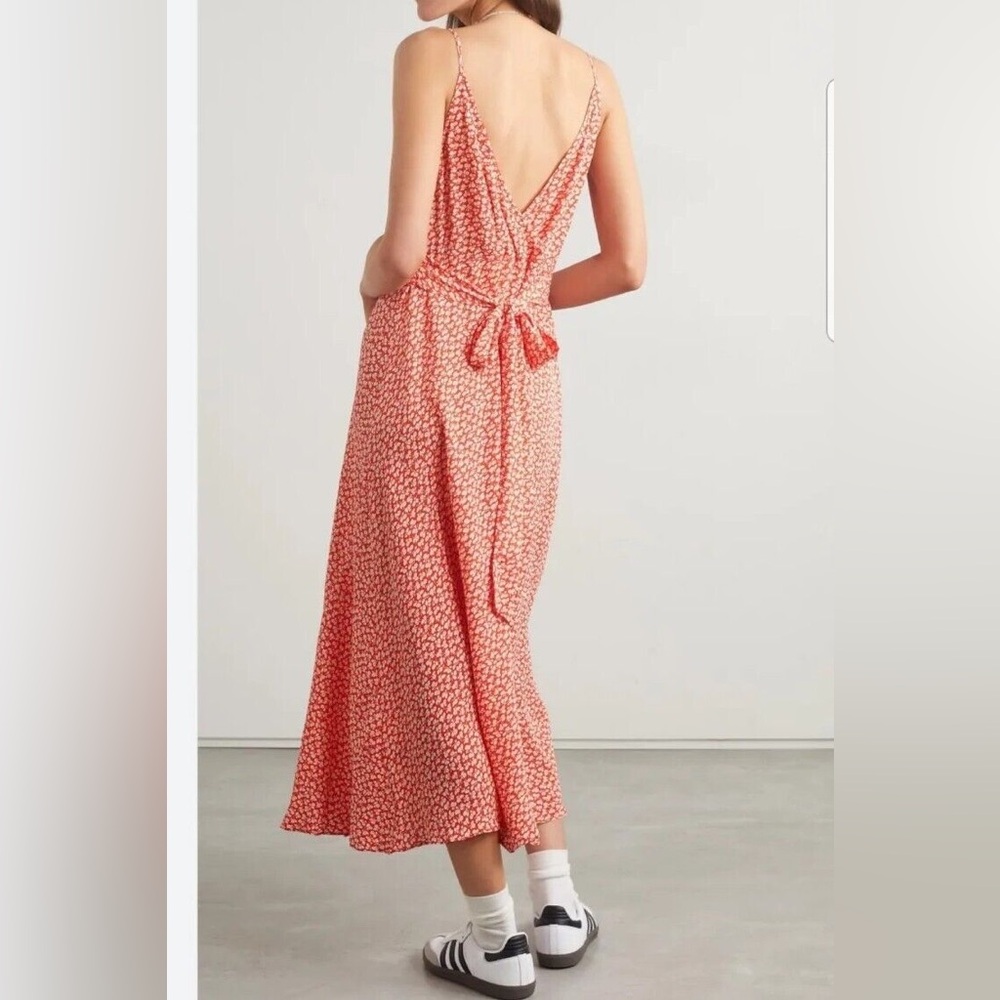 DÔEN Sonia Floral-Print Crepe Midi Dress in Orange Hillside Bloom - Picture 2 of 7